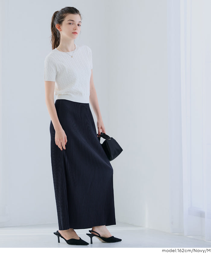 Self-cut random rib pleated skirt