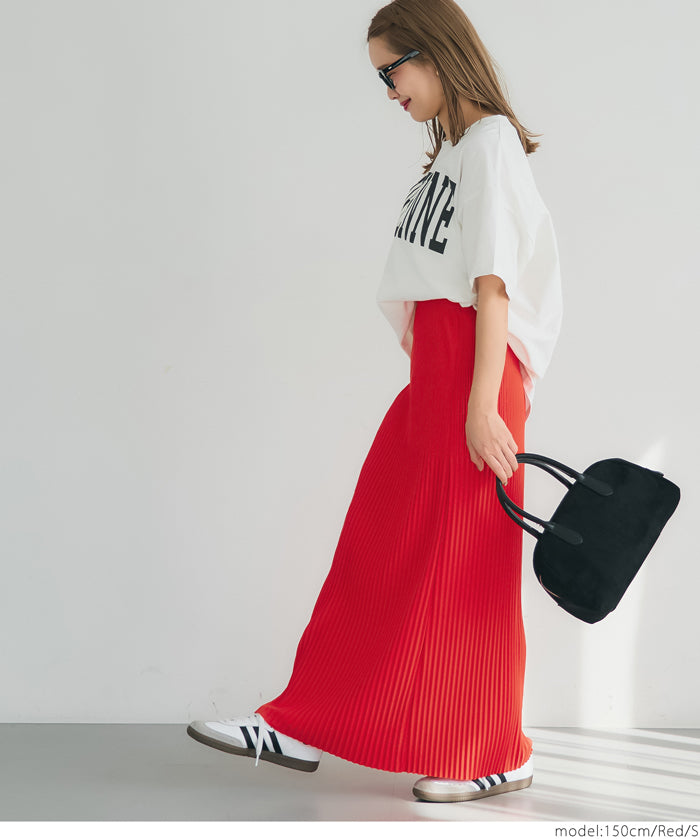 Self-cut random rib pleated skirt