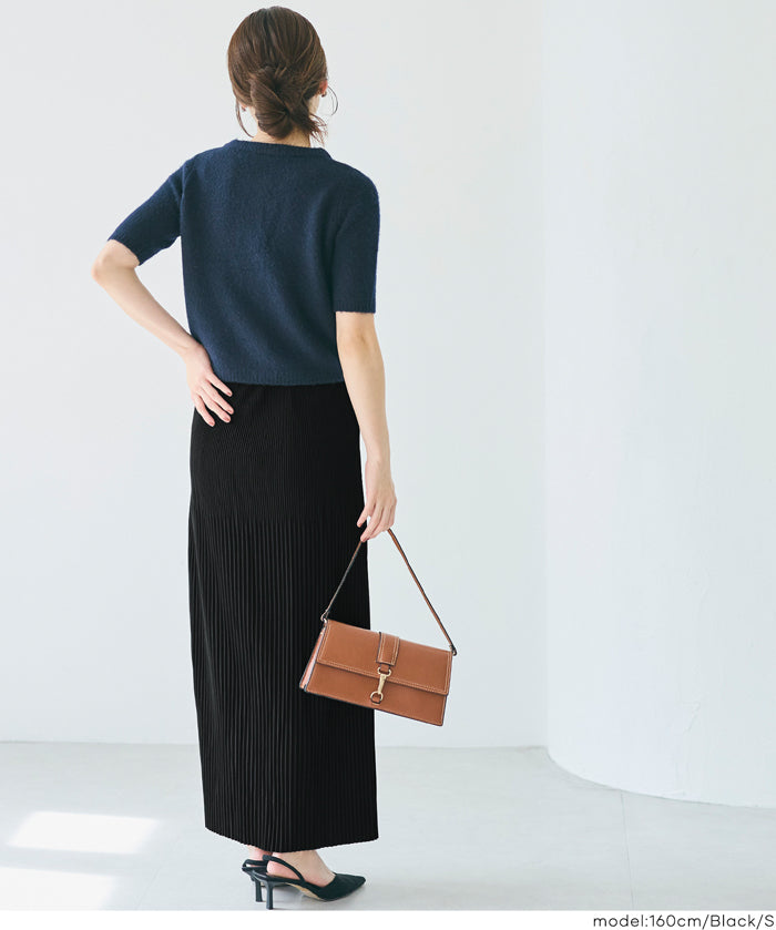 Self-cut random rib pleated skirt