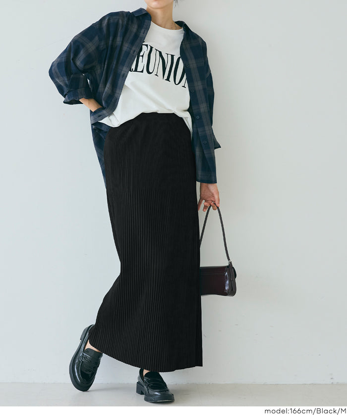 Self-cut random rib pleated skirt