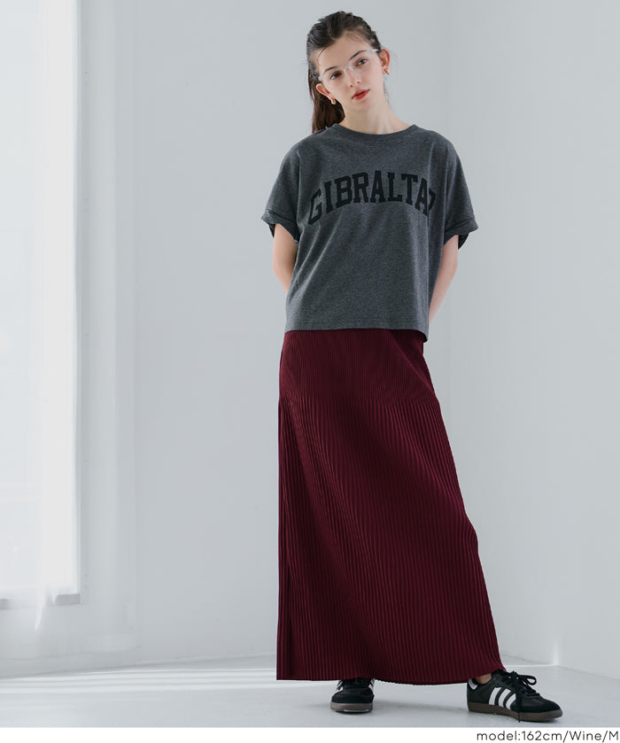 Self-cut random rib pleated skirt