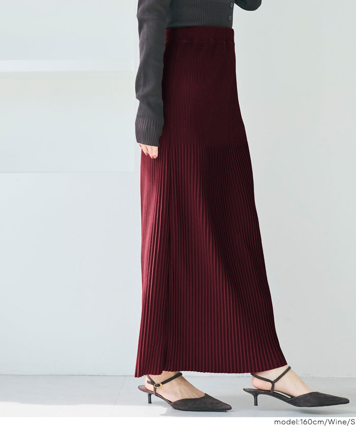 Self-cut random rib pleated skirt