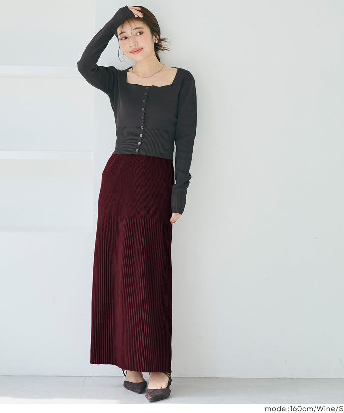 Self-cut random rib pleated skirt