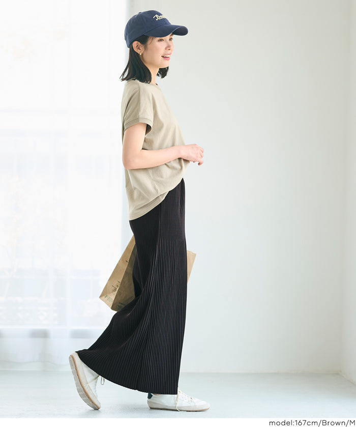 Self-cut random rib pleated skirt