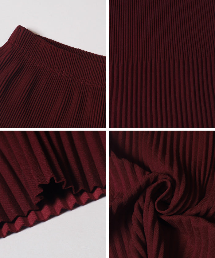 Self-cut random rib pleated skirt