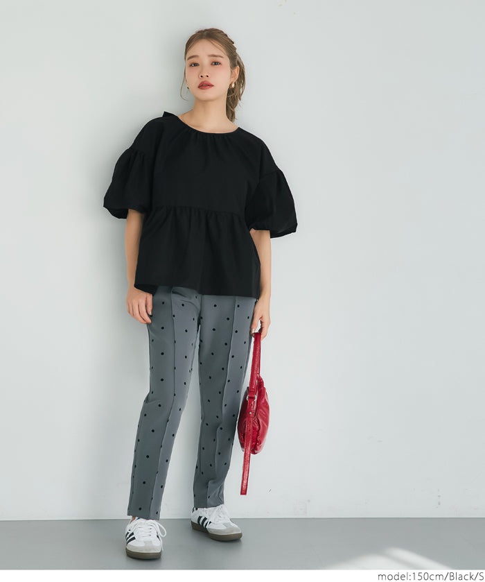 Japanese style back bow puff sleeves and stiff babydoll top