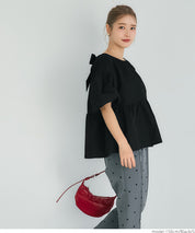Japanese style back bow puff sleeves and stiff babydoll top