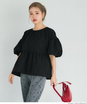 Japanese style back bow puff sleeves and stiff babydoll top