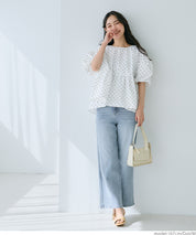 Japanese style back bow puff sleeves and stiff babydoll top