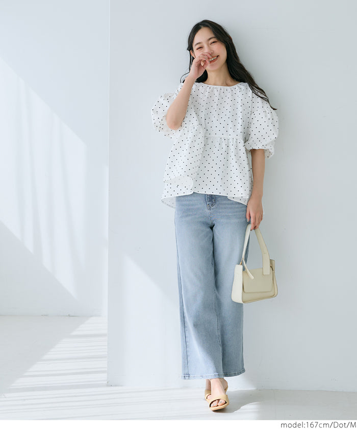 Japanese style back bow puff sleeves and stiff babydoll top