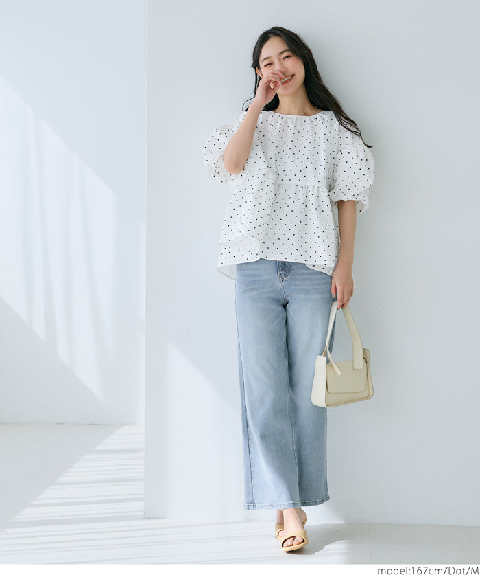 Japanese style back bow puff sleeves and stiff babydoll top