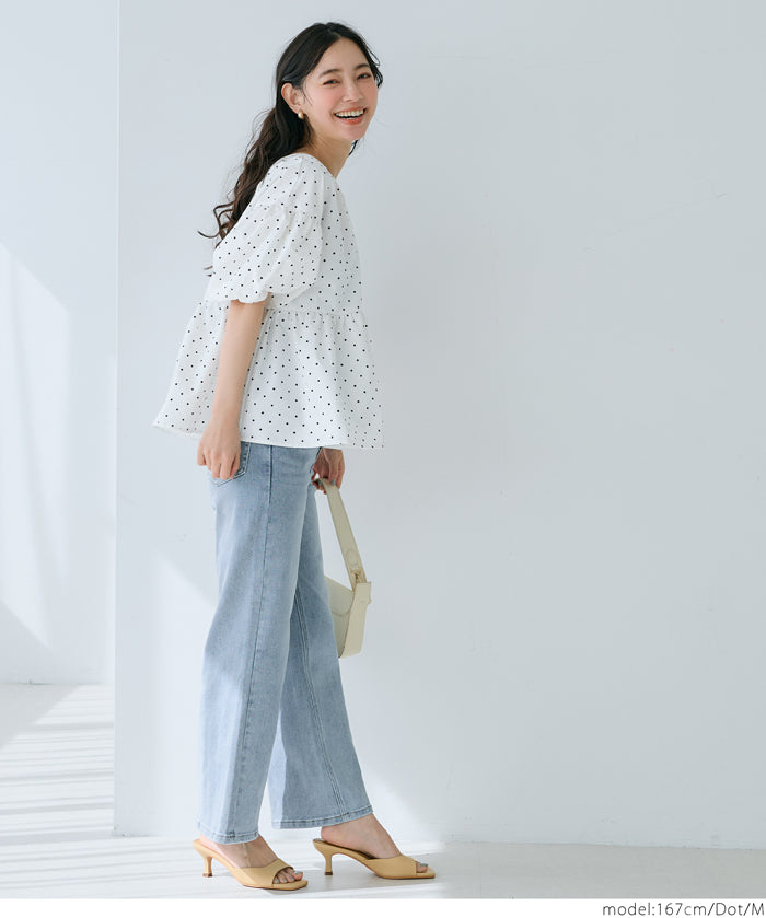 Japanese style back bow puff sleeves and stiff babydoll top