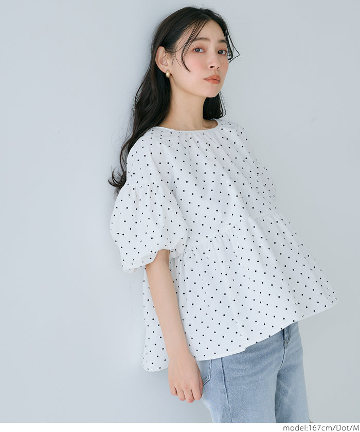 Japanese style back bow puff sleeves and stiff babydoll top