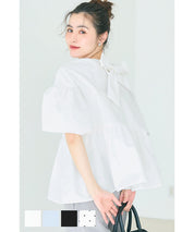 Japanese style back bow puff sleeves and stiff babydoll top