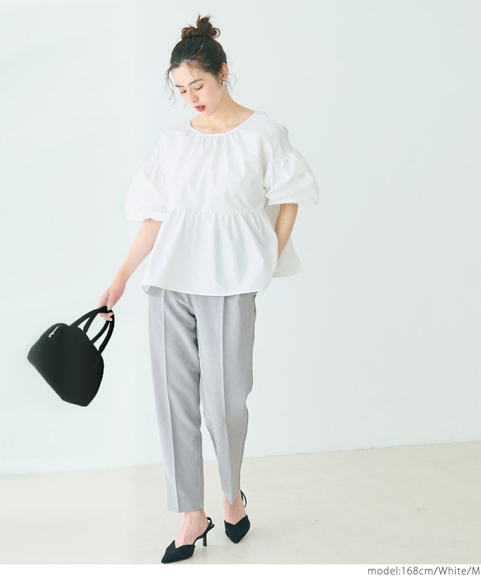 Japanese style back bow puff sleeves and stiff babydoll top