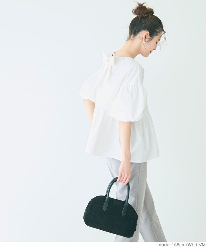 Japanese style back bow puff sleeves and stiff babydoll top