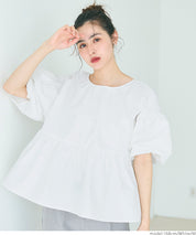 Japanese style back bow puff sleeves and stiff babydoll top