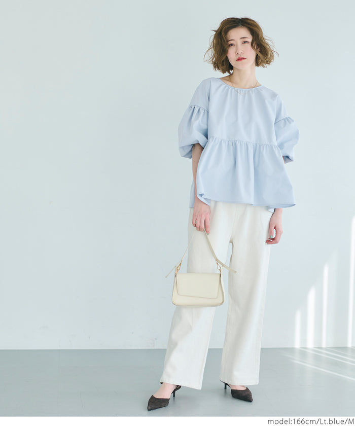 Japanese style back bow puff sleeves and stiff babydoll top