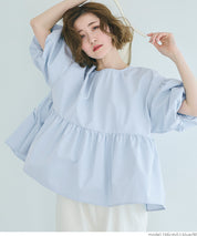 Japanese style back bow puff sleeves and stiff babydoll top