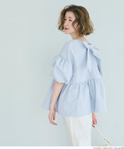 Japanese style back bow puff sleeves and stiff babydoll top