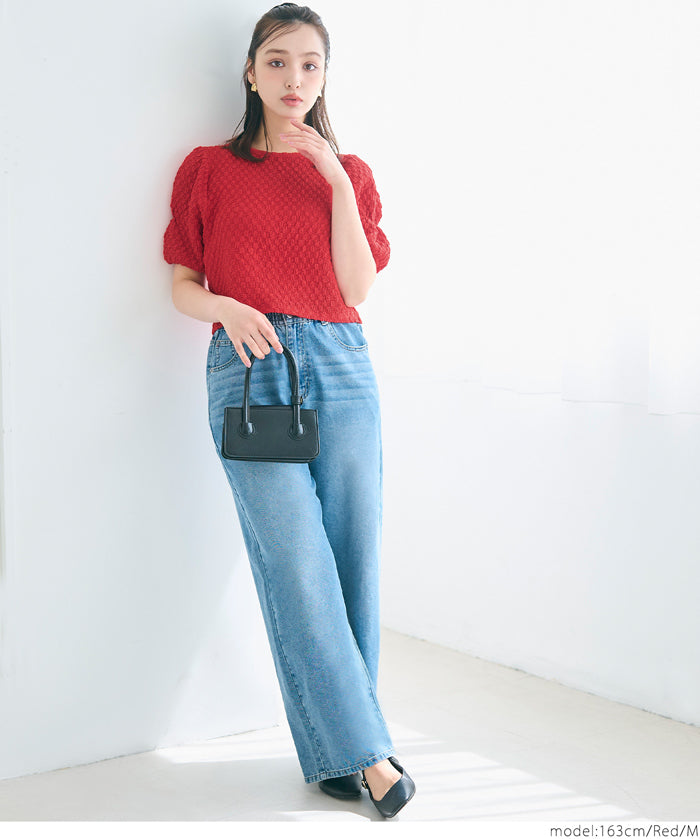 Textured puff-sleeve top