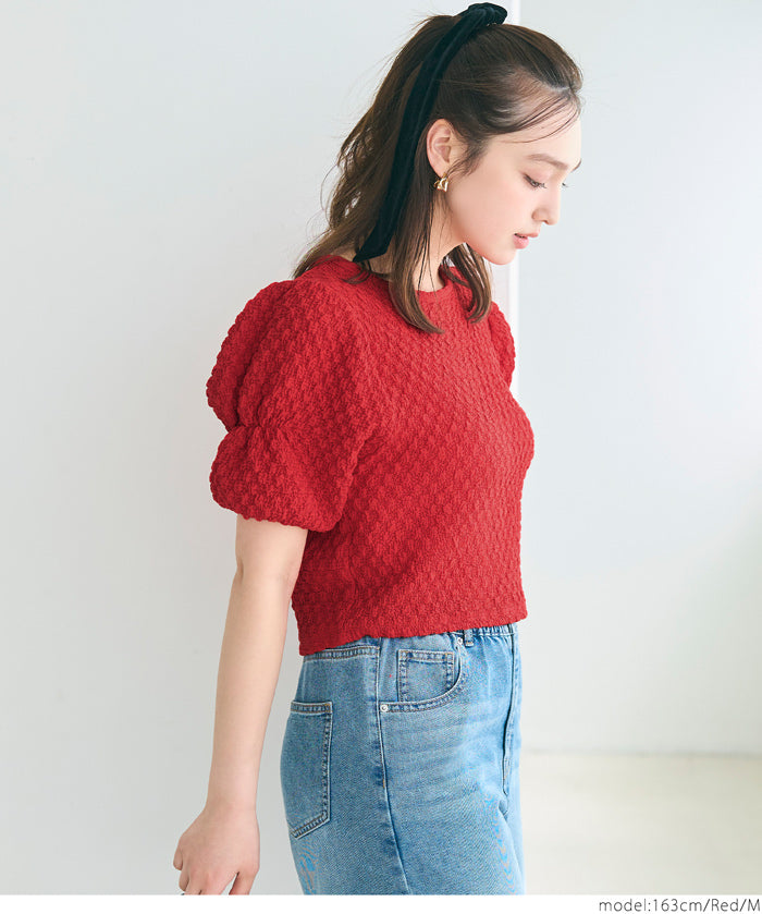 Textured puff-sleeve top