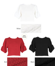 Textured puff-sleeve top