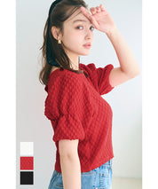 Textured puff-sleeve top