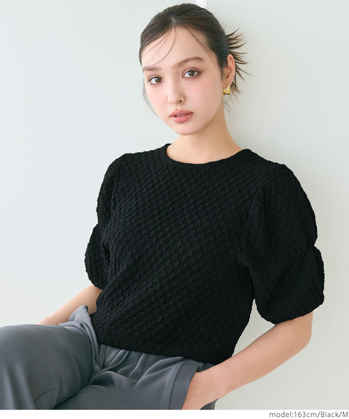 Textured puff-sleeve top