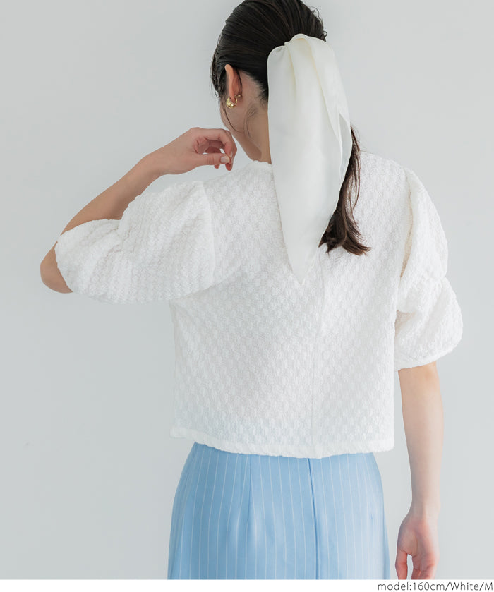 Textured puff-sleeve top