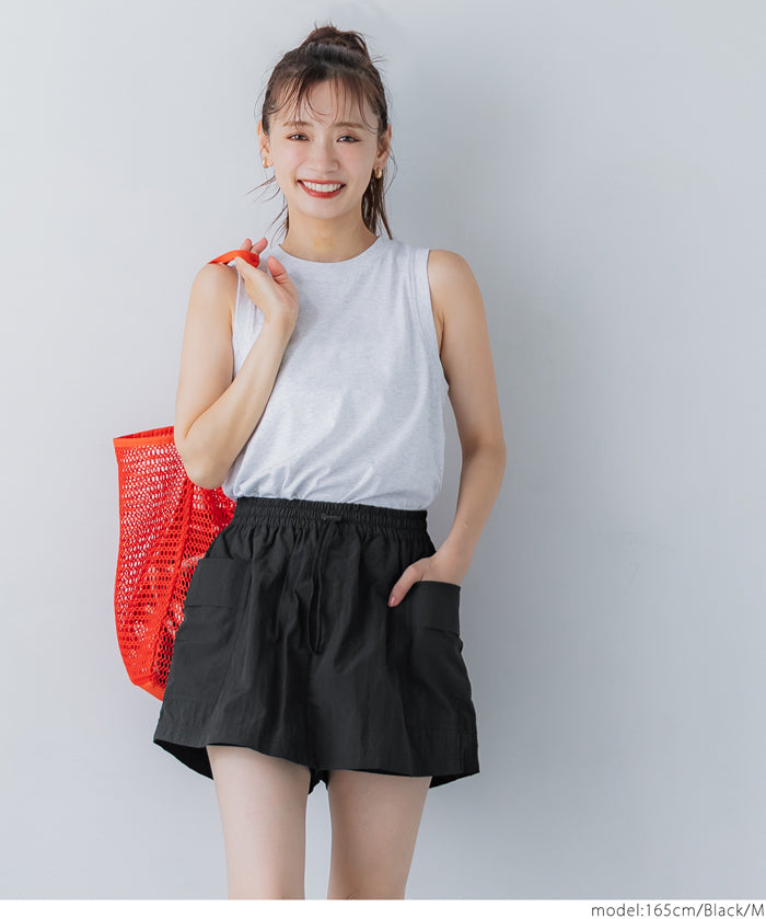Water-repellent nylon sports drawstring mini culottes