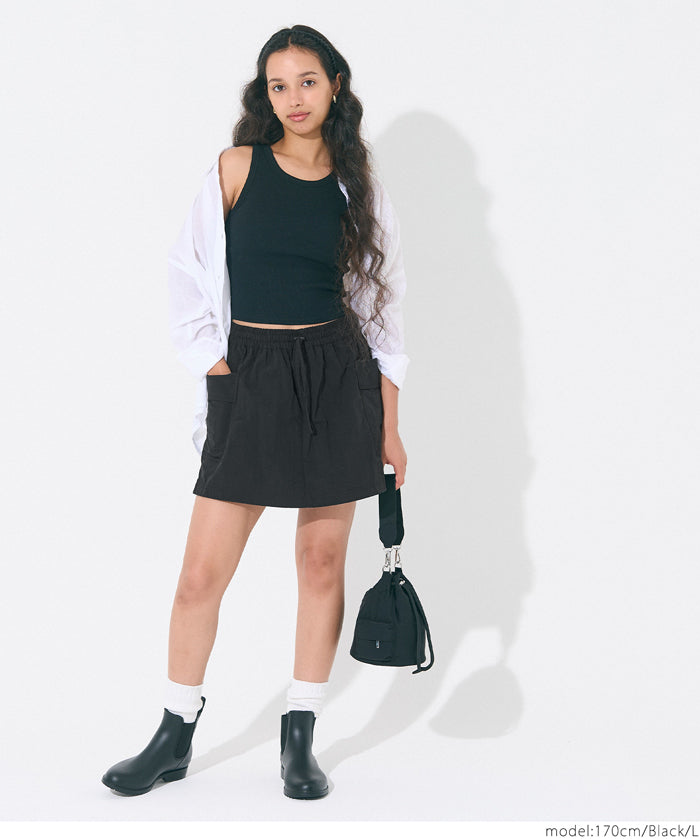 Water-repellent nylon sports drawstring mini culottes