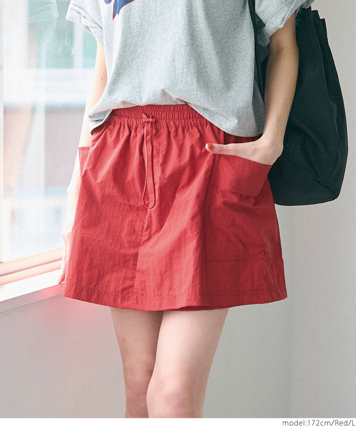 Water-repellent nylon sports drawstring mini culottes