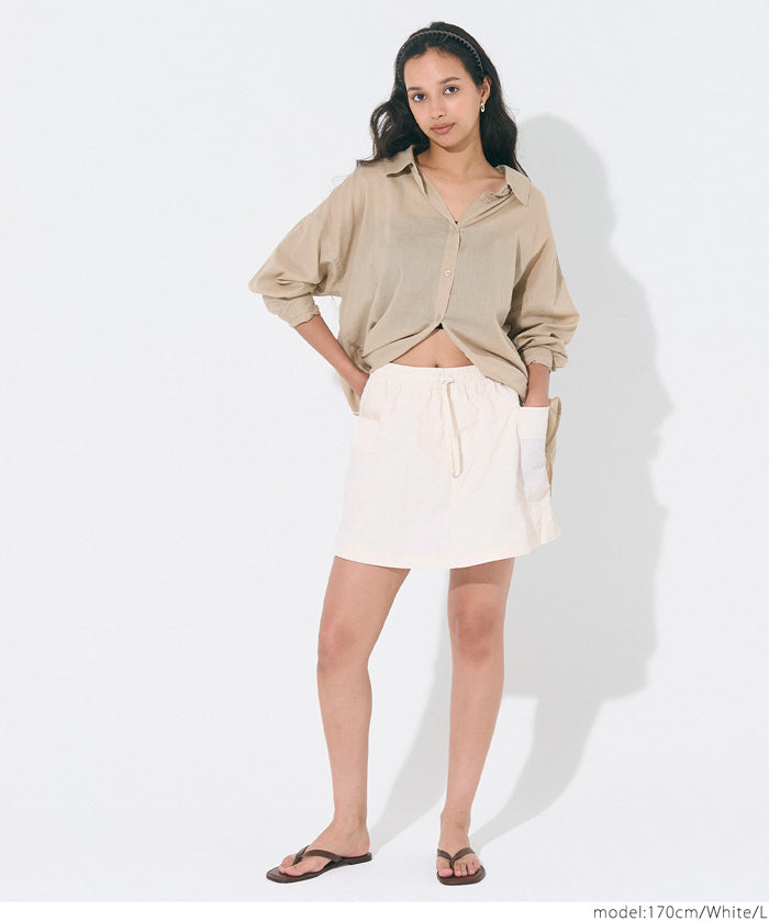 Water-repellent nylon sports drawstring mini culottes