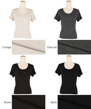 Smooth touch U-neck simple short-sleeved fitted T-shirt