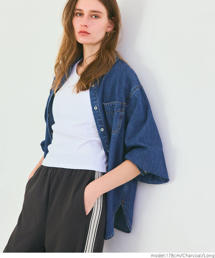 Side line georgette wide pants