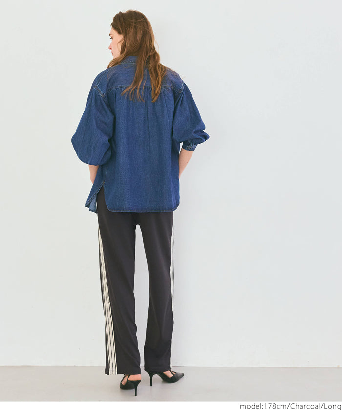 Side line georgette wide pants