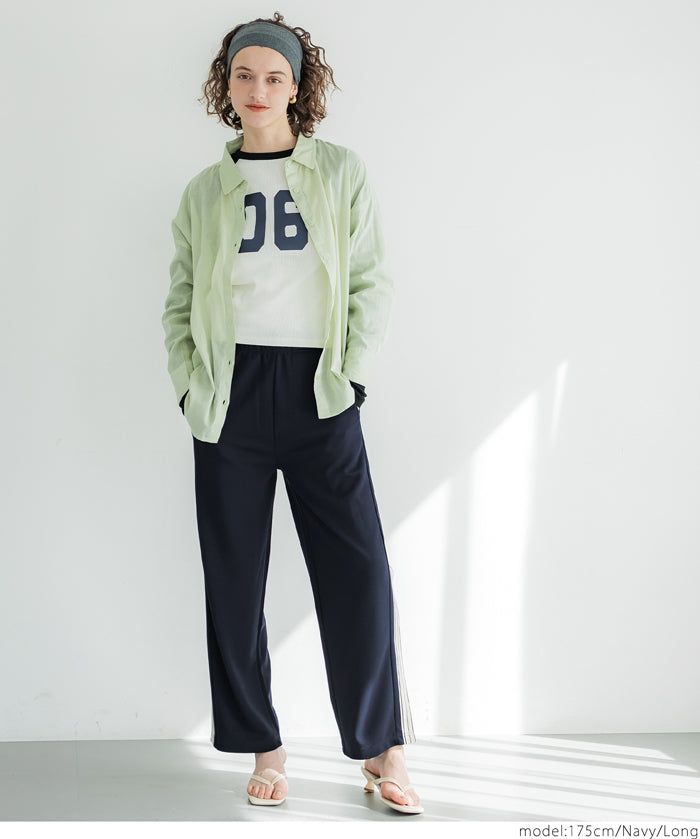 Side line georgette wide pants