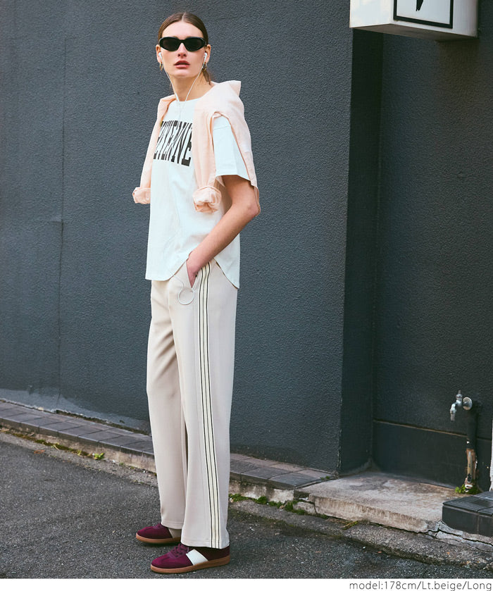 Side line georgette wide pants