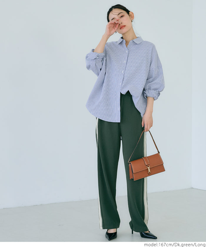 Side line georgette wide pants