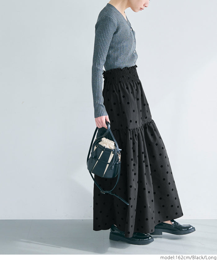 Flocked dot pattern firm tiered skirt
