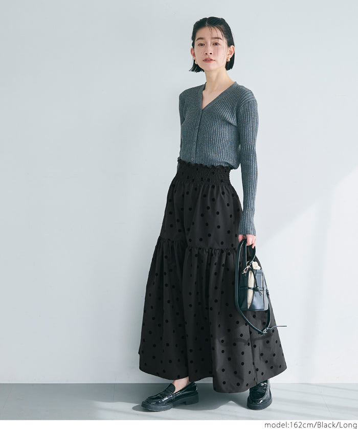 Flocked dot pattern firm tiered skirt