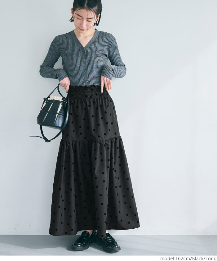 Flocked dot pattern firm tiered skirt