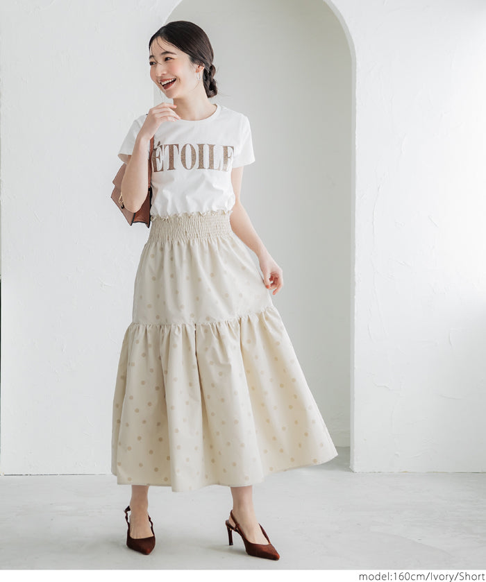 Flocked dot pattern firm tiered skirt