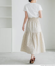 Flocked dot pattern firm tiered skirt