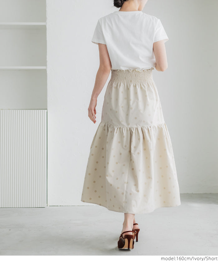 Flocked dot pattern firm tiered skirt