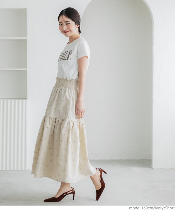Flocked dot pattern firm tiered skirt