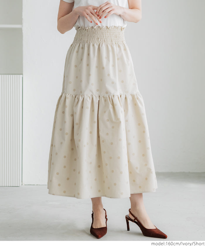 Flocked dot pattern firm tiered skirt