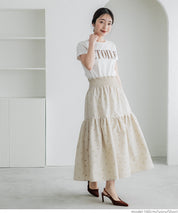 Flocked dot pattern firm tiered skirt