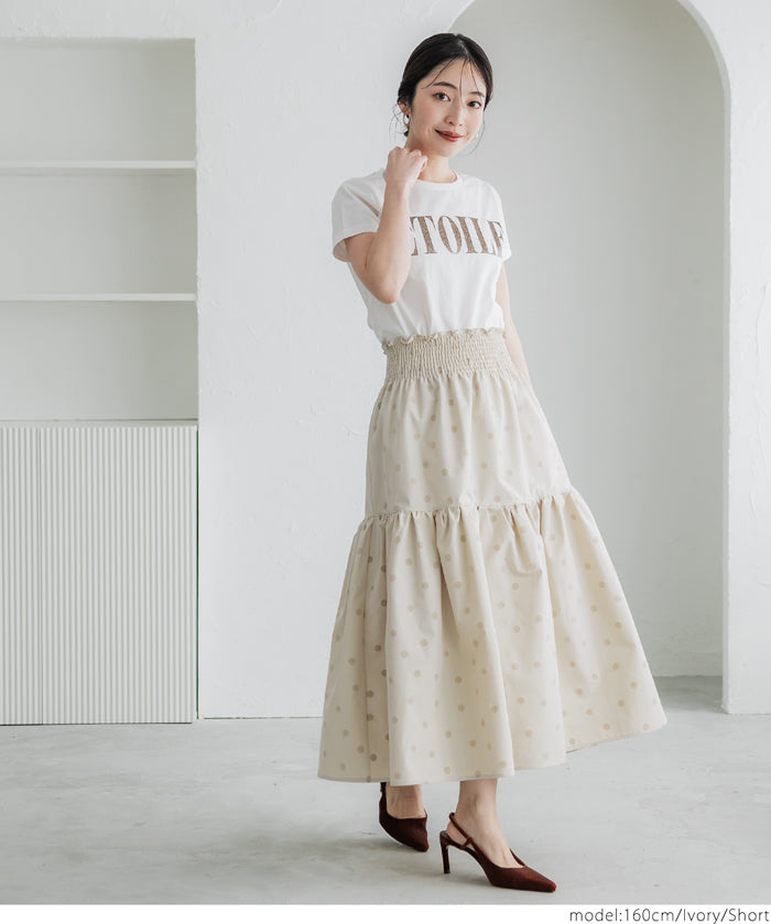Flocked dot pattern firm tiered skirt